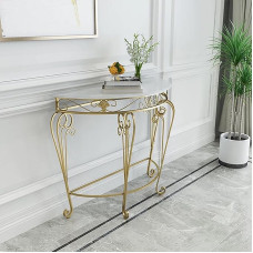 Schmaler Konsolentisch, Konsolentisch Flur Dekorativ Semi-Circulaire, Tisch mit Holzplatte und Metallgestell, Stabil und Schlank(Gold,70cm/27.6in)