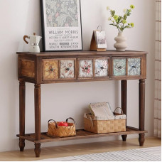JSWHYBD Vintage-Konsolentisch aus bemaltem Massivholz, Eingangstisch mit Schubladen und offenem Regal, Retro-Akzenttisch für das Wohnzimmer im Flur 116 * 30 * 80CM