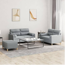 Gecheer 3-TLG. Sofagarnitur mit Kissen 2-Sitzer Sofa Loungesofa Couchsofa 2er Couch Stoffsofa Gästesofa Polstersofa 2 Sitzer Sessel Wohnzimmersofa Sitzmöbel für Wohnzimmer Schlafzimmer Hellgrau Stoff