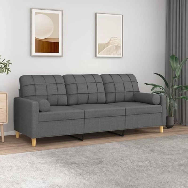 SECOLI 3-vietė sofa 3-vietė sofa 3-vietė sofa su dekoratyvine pagalvėle Lounge Couch Sofa Sofa sofa svetainei / miegamajam / biurui / butui 3-vietė 180 cm Tamsiai pilkas audinys