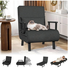 Schlafsessel 3 in 1,Schlafsofa mit Bettfunktion,Sessel mit Schlaffunktion,6-fach Verstellbarer Rückenlehne,Klappsofa Balkon Sessel, Kleine Couch für Schlafzimmer Wohnzimmer Balkon (Schwarz, 1er Set)