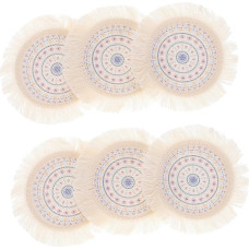 OUNONA 6stücke Gewebte Tischsets Runde Boho-untersetzer Makramee-tischsets Für Esstisch Mit Quasten Baumwolle Und Polyester Hitzebeständig Für Geschirr