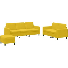 vidaXL Sofos komplektas 3 dalių fotelis Kėdė su pagalvėle Kojinė sofa Svetainės sofa su porankiais Sofos komplektas Dizainerių sofos sėdimieji baldai Minkšti baldai Geltonas aksomas