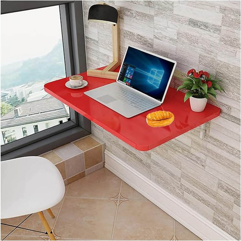 Schwebender Klapptisch zur Wandmontage, für kleine Räume, Klapptisch für Waschküche, Arbeitszimmer, Schlafzimmer, 100 x 40 cm, Rot
