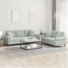 Homgoday 2-teiliges Sofaset mit hellgrauen Kissen aus Samt, Lauko sofos sodui, poilsio baldų komplektas sodybai, Gartenmöbel-Set xx