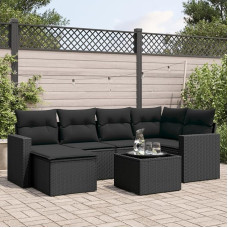 Homgoday Gartensofa-Set mit Kissen, 7-teilig, schwarz, Polyrattan, Lauko sofos, Gartenmöbel-Set, Loungeset für den Außenbereich, Typ 3219255
