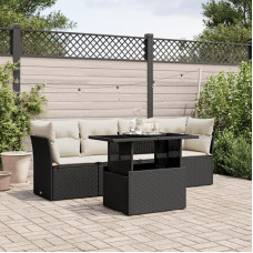 Homgoday Gartensofa-Set 5-teilig mit Kissen aus schwarzem Polyrattan, für den Außenbereich, Gartenmöbel-Set, Loungeset für den Garten, Outdoor-Sofas Type3266346