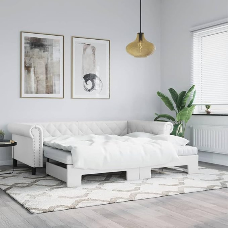 Homgoday Dienos lova išskleidžiama su čiužiniais Sofa lova ištraukiama lova Sofa lova Lounge Sofa lova Sofa kušetė Svečių lova svetainei Balta 90 x 200 cm dirbtinė oda