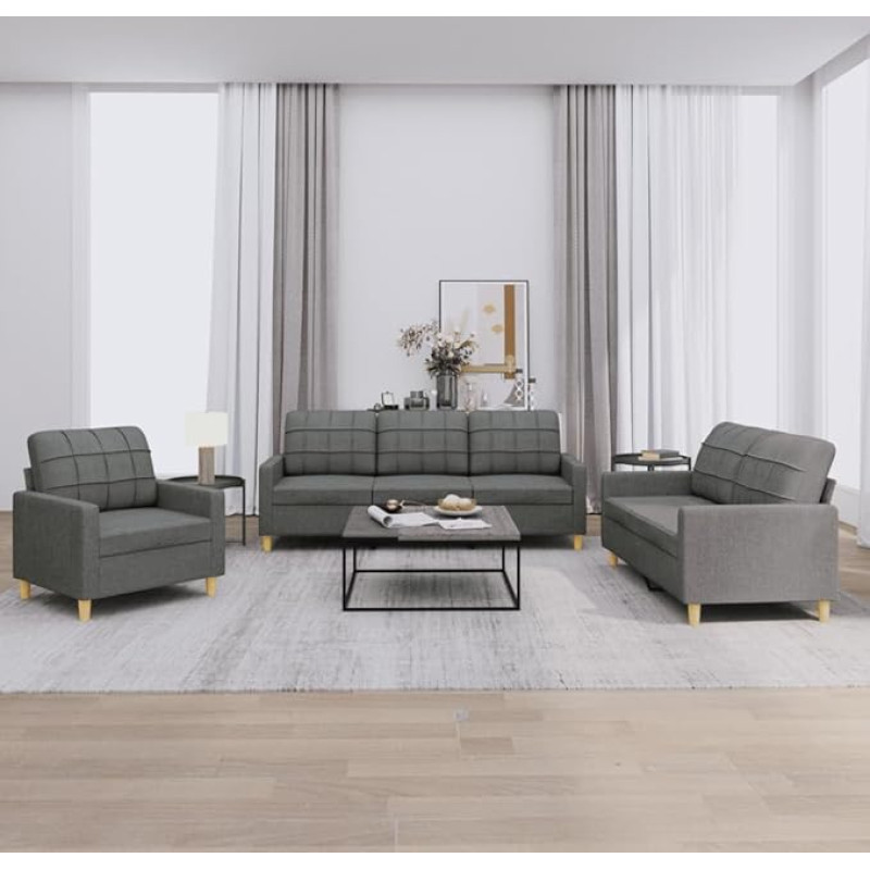 ShGaxin 3201243 3 dalių sofos komplektas su pagalvėlėmis Tamsiai pilkas audinys, sofa su poilsio funkcija, svetainės sofa, sofos komplektas, svetainės sofos komplektas, sofa, sofa