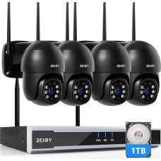 REIGY 8 MP WLAN lauko stebėjimo kamerų rinkinys su 4xPT kamera, belaidė 16CH NVR stebėjimo sistema, lauko kamerų rinkinys, iš anksto įmontuotas 1 TB kietasis diskas, su dvipusio garso judesio aptikimo funkcija