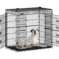 Feandrea PPD050B01 Folding Dog Cage with 2 Doors Extendable Plastic Tray 122 x 74 x 114 cm XXL Tall Black