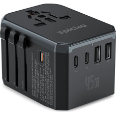 Epicka Universal Reiseadapter Weltweit PD Fast Charge, 45W Schnelles Aufladen Reisestecker Adapter mit 3 USB und 2 USB C, Universal für EU USA UK Thailand Australien Travel Adapter 105s