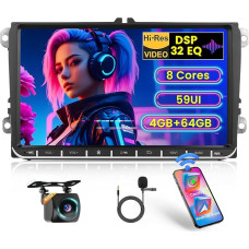 [8 Core 4G + 64G] Inefala Android 15 automobilinis radijas VW Golf Polo Passat Tiguan Touran Caddy su belaidžiu Carplay Android automobilis, 9 colių jutiklinis radijas su GPS WiFi DSP FM/RDS Bluetooth Mic atbulinės eigos kamera