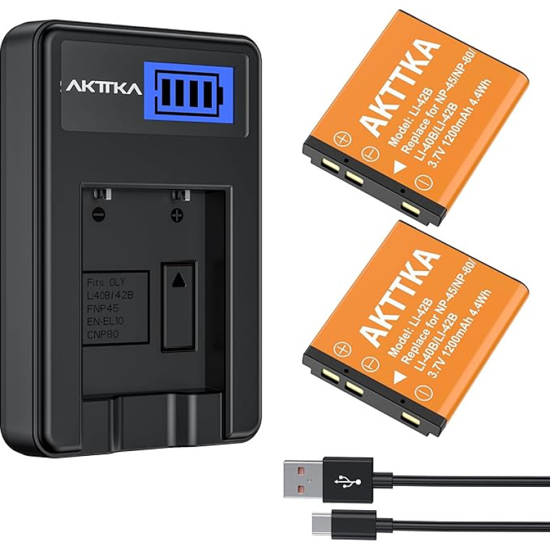 NP-45 NP-45A NP-45B NP-45S suderinamas akumuliatorių rinkinys (2 x 1200 mAh) su 1 lizdo įkrovikliu ir USB-C kabeliu, tinka 