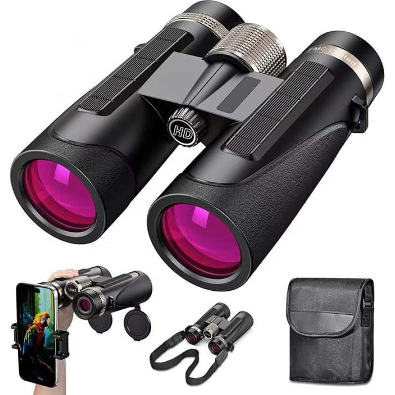 Binoculars 12 x 25 Magnesium Binoculars with Nitrogen Filling and Waterproof, BAK4 HD Prism + FMC Lens, Binoculars for Bird Watching, Hunting, Hiking, Sightseeing