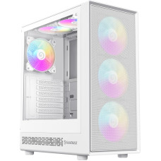 GAMEMAX Storm 2 WH Mid-Tower ATX kompiuterio korpusas, baltos spalvos, tinklelio priekinė panelė, grūdinto stiklo šoninė panelė su stumdomomis durelėmis, 6 x 120 mm ARGB ventiliatoriai, 
