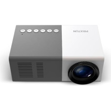 PRIXTON kino mini projektorius, nešiojamasis projektorius, šviesos diodai, QVGA, 900 liumenų, HDMI/USB/SD/Aux in/AV įvestis, su garsiakalbiu ir nuotolinio valdymo pultu, baltai pilkas