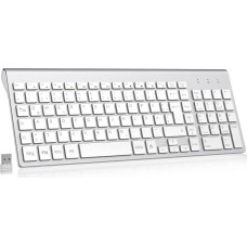 cimetech klaviatūra Belaidė ergonomiška belaidė klaviatūra Plokšti klavišai 2,4 GHz belaidė klaviatūra QWERTZ išdėstymas 10 m atstumas Suderinama su kompiuteriu, staliniu kompiuteriu, nešiojamuoju kompiuteriu, nešiojamuoju kompiuteriu (Slim_Silver)