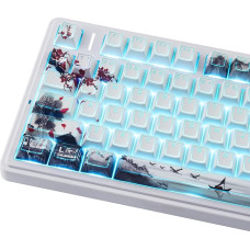 Sunzit PBT Keycaps, 142 Keys Japanese Ink Plum Blossom Custom Shine Through Keycap Cherry Profile Dye-Sub Side Print Keycaps for MX Switches Mechanical Gaming Keyboard