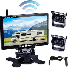 Dviguba atbulinės eigos kamera Belaidis skaitmeninis 7 colių LCD monitoriaus rinkinys Naktinio matymo vandeniui atspari galinė atsarginė automobilio kamera, skirta namams ant ratų / kemperiams / sunkvežimiams / autobusams / furgonams (12-24 voltų)