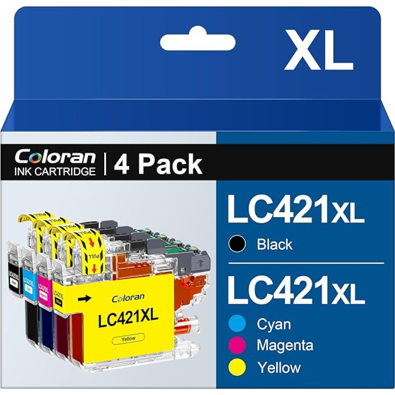 Coloran LC421XL Druckerpatronen kompatible für Brother LC 421XL LC-421 XL LC-421XL VAL Druckerpatronen für Brother DCP-J1050DW DCP-J1140DW MFC-J1010DW （4er-Pack，Schwarz Cyan Magenta Gelb）