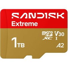 SANDISK Extreme microSDXC 1TB UHS-I kortelė + SD adapteris (iki 245MB/s skaitymo ir 170MB/s įrašymo, 5,3K vaizdo įrašas, C10, V30, U3, A2) Veiksmo kameros, dronai, 