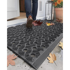 COLOR&GEOMETRY Zero Odour TPE Doormat Outdoor Heavy Duty Entrance Door Mat, ekologiškas, be priežiūros, neslystantis purvo gaudyklės kilimėlis lauko durims, kiemui, garažui, 43 x 75 cm, pilkas