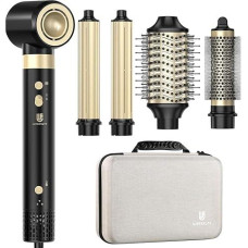 webeauty [Dual Voltage] 6in1 Airstyler,110,000U/Min, 30M/S, 500 Millionen Negative Ionen Hochgeschwindindigkeit Haartrockner mit Föhnbürste, Rundbürsteföhn, Air Lockenstäbe, Schwarz