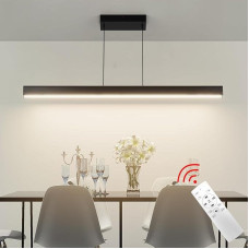36 W LED pakabinamas šviestuvas su nuotolinio valdymo pulteliu, 3000 K - 6000 K, reguliuojamos trys spalvų temperatūros, modernus pakabinamas šviestuvas svetainei, miegamajam, 100 cm ilgio, juodas
