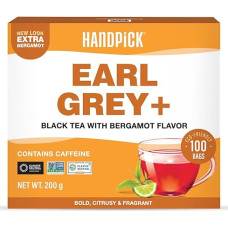 HANDPICK, „Earl Grey“ arbatos maišeliai (100 vnt. pakuotė) | Juodoji arbata – stiprus, aromatingas bergamotės ir citrusų skonis | Apvalūs, ekologiški arbatos maišeliai – be glitimo, be GMO | Tiesiogiai iš kilmės šalies