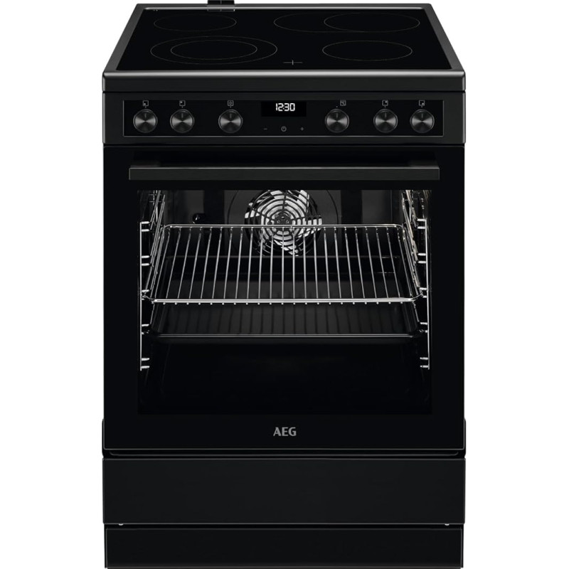 AEG CCB6446BBB 60 cm aukščio stacionari viryklė su stiklo keramikos kaitlentėmis / kepimo zona / daugiafunkcine kaitinimo zona / įleistiniu perjungikliu / jutikliniu valdymu / grilio funkcija / ekranu su laikrodžiu / A