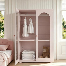 vutizal Children's Wardrobe 80 x 50 x 120 cm Baby Pink Acrylic Doors Clothes Rail | Acrylic doors show favorite clothes - dust proof. Height adjustable bases, ceramic handles, sturdy lacquer in baby pink