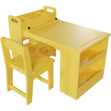 Multifunktionaler Kinder-Kunsttisch aus Holz und 2 Stühle, Aktivitätsschreibtisch mit großem Ablagefach und Papierrollenhalter, Kleinkind-Basteltisch zum Zeichnen, Malen, Schreiben