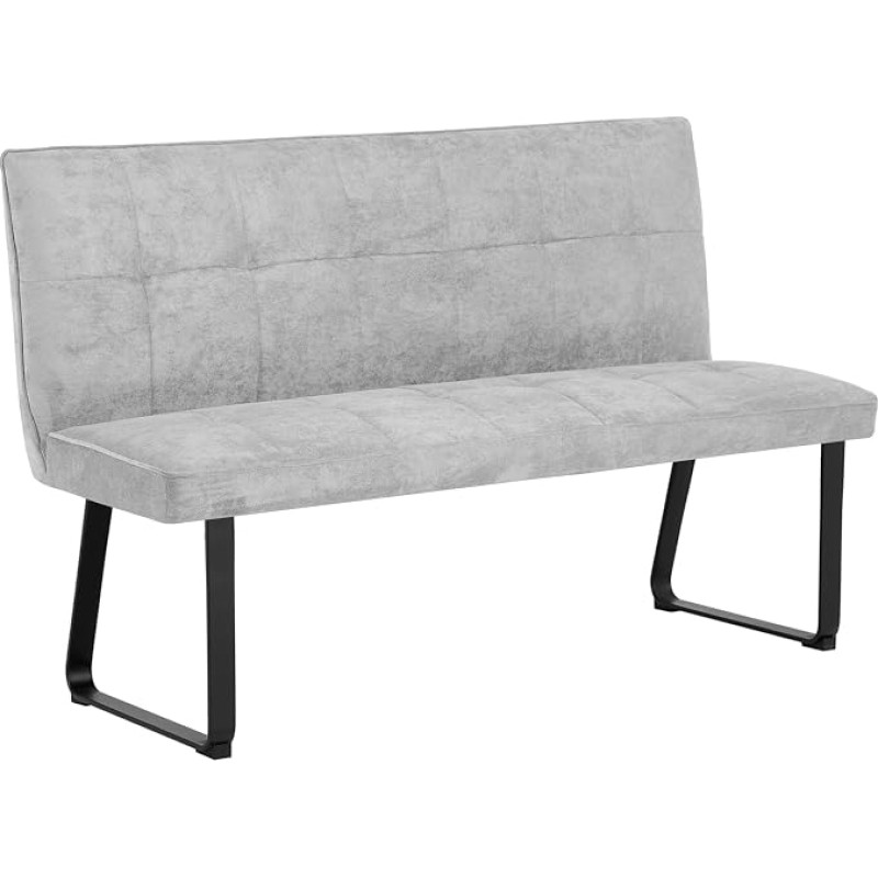 byLIVING TALEA Bench with Backrest, W 140, H 92, D 59 cm | Modern bench with a woven fabric cover light grey, metal frame black powder-coated