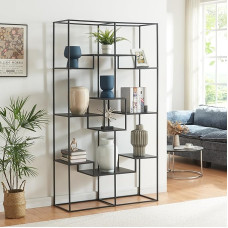 [en.casa] Råde Open Bookcase 180 x 100 x 35 cm Living Room Storage Space Metal Shelf Standing Shelf Black