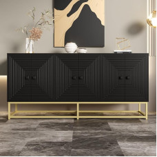 Merax Sideboard, Black, Modern Storage Cabinet with 3 Double Doors, Scratch-Resistant Surface and Metal Feet, Chest of Drawers for Living Room, Dining Room, Hallway & Office, 160 x 38 x 75.5 cm