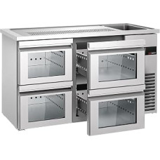GGM Gastro BRF157D#2#SG12 „Premium“ alaus vitrina, 1550 x 700 mm, 4 stikliniai stalčiai