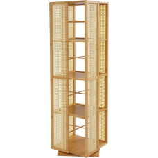 4-Etagen 360°drehbares Bücherregal mit 10kg Tragkraft pro Ebene | 34.5x34.5x123cm Standregal mit 28.5cm Ebenenabstand & herausnehmbarer Mittelwand,Bücherschrank aus Bambus und Kunststoff