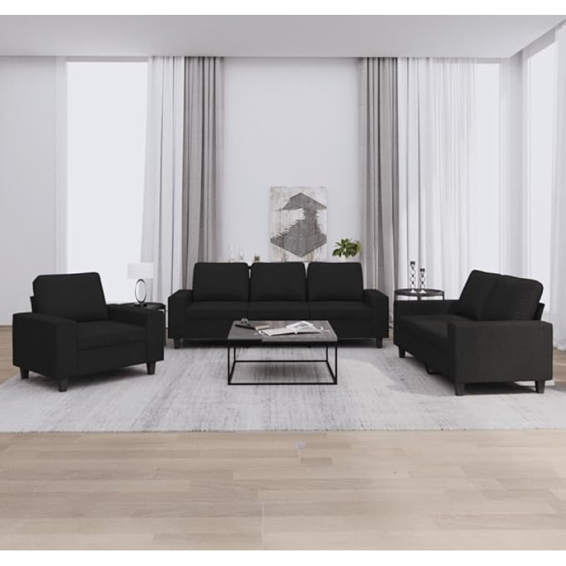 LAPOOH 3201870 3-Piece Sofa Set, Black Fabric, Lounge Sofa, Sofas & Couches, Relaxing Sofa, Couch for Living Room, Couch with
