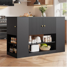 Modern Kitchen Island, Kitchen Cabinet, Buffet Cabinet, Kitchen Cabinet with Drawers and Shelves, Sideboard for Kitchen & Dining Room, Black