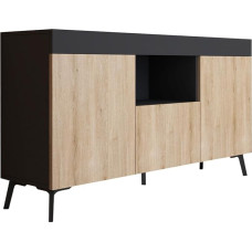 MB Muebles Bonitos Kai Living Room Sideboard Width 130 x Height 70 x Depth 32.5 cm Colour Black and Sonoma Matte Finish 3 Doors Low Sideboard for the Dining Room