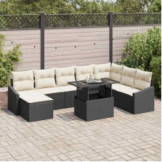 Gartenmöbel-Set mit Kissen: Modulares Sofa-Set für Terrasse aus Poly-Rattan, 9-teilig in Schwarz und Creme