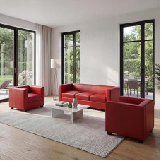 Mendler Lille 3-1-1 Sofa Set Lounge Sofa Red Leather | Couch set, lounge sofa