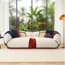 Vipbear 265 x 108 x 73 cm Oversized Boneless Couch, Bohemian Modular Sections Cloud Sofa, Chenille Curved Couches with 2 Cushions & Deep Seat, Comfortable 4-Seater Lounge Sofa for Living Room