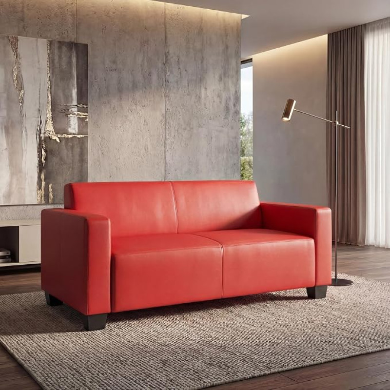 Mendler Lyon Modular 2-Seater Sofa Couch Faux Leather 136 cm Red