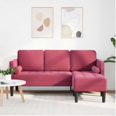 Modulares Sofa 2 Stück mit Samtbezug aus Polyester und Kissen in Weinrot, kompaktes Sofaset 2-teilig, Ecksofa mit Samtbezug Polyester