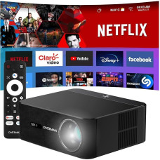 „Overmax“ projektorius, 4K, „Full HD“ 1080p, „Multipic 5.2“, „Google TV“, „Wi-Fi“ ir „Bluetooth“, automatinė 30° trapezinės deformacijos korekcija, elektrinis priartinimas, „Miracast“ ir 360° pasukimas, ekrano dydis iki 200 colių