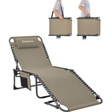 KingCamp Folding Sun Lounger, Backrest Adjustable to 5 Levels, Garden/Beach/Camping Lounger, Folding Deck Chair, Folding Bed with Pillow for Beach, Garden, Patio, Pool, Camping, Outdoor, Indoor | Gartenliege Klappbar, mit Kopfstütze & Seitentasche, Sonnen