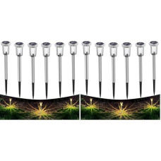 LED saulės energijos šviestuvai sodui, 6 vnt. šiltos baltos spalvos, vandeniui atsparūs saulės energijos šviestuvai, skirti lauko erdvėms, terasai, vejai, sodui, kiemui, takams (2 vnt. pakuotėje)