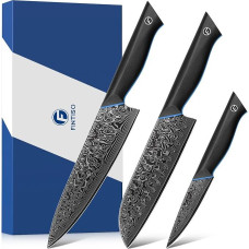 FINTISO ZEUS Series Damascus Knife Set 3-Piece Kitchen Knife Set Made of 67 Layers Japanese Damascus Steel, Chef's Knife Set with Full Tang G10 Handle